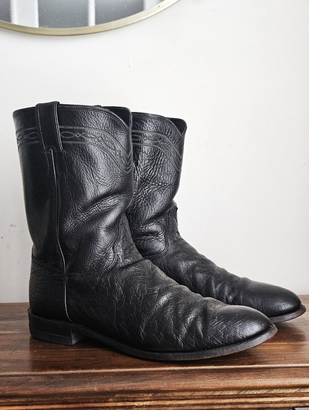 Vintage 90s Justin 3172 Black Smooth Ostrich Exotic Leather Roper Boots 12